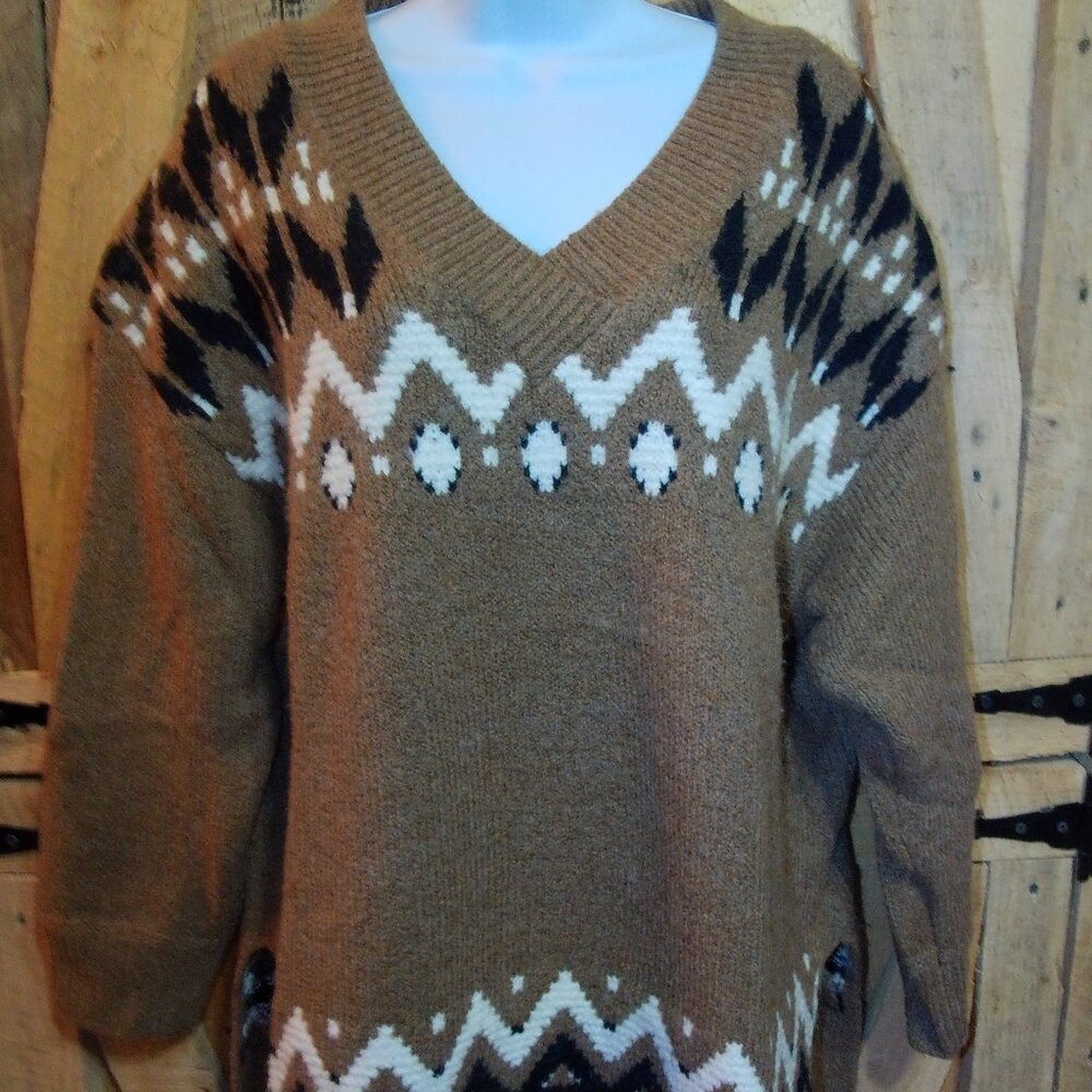 Vtg Old Navy Pullover Women's ski sweater- Brown- Size LG